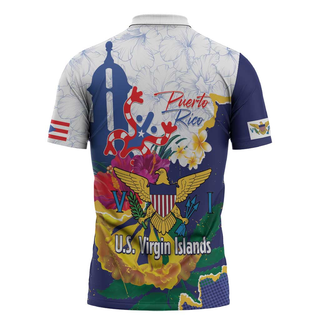 US Virgin Islands - Puerto Rico Day Zipper Polo Shirt Boricua Coqui Yellow-colored Eagle - Wonder Print Shop