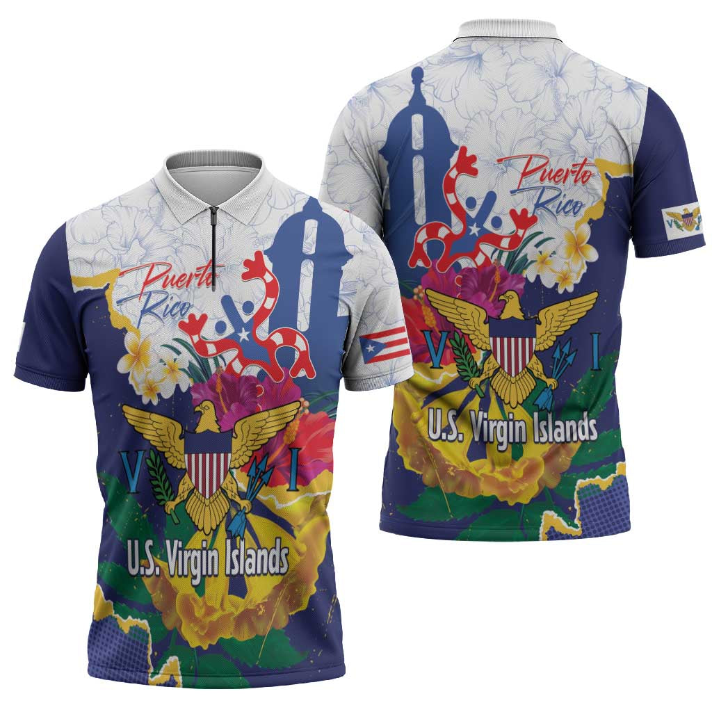 US Virgin Islands - Puerto Rico Day Zipper Polo Shirt Boricua Coqui Yellow-colored Eagle - Wonder Print Shop