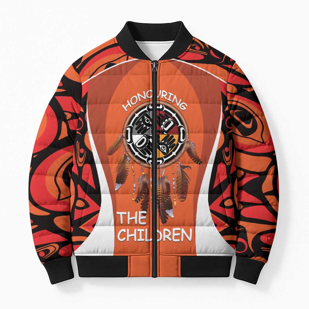 Personalized Orange Day Canada Bomber Puffer Jacket Honouring The Children Haida Pattern - Wonder Print Shop