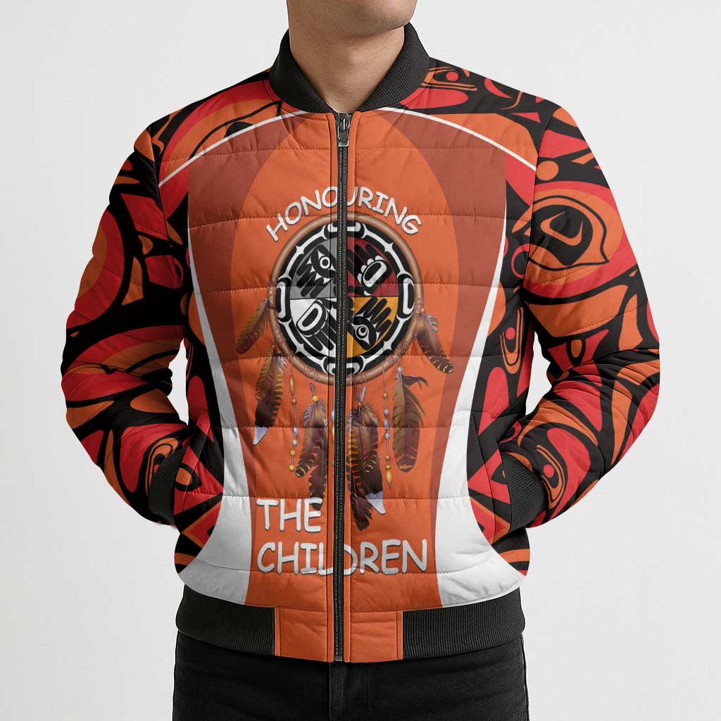 Personalized Orange Day Canada Bomber Puffer Jacket Honouring The Children Haida Pattern - Wonder Print Shop