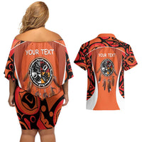 Personalized Orange Day Canada Couples Matching Off Shoulder Short Dress and Hawaiian Shirt Honouring The Children Haida Pattern - Wonder Print Shop