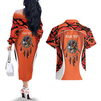 Personalized Orange Day Canada Couples Matching Off The Shoulder Long Sleeve Dress and Hawaiian Shirt Honouring The Children Haida Pattern - Wonder Print Shop