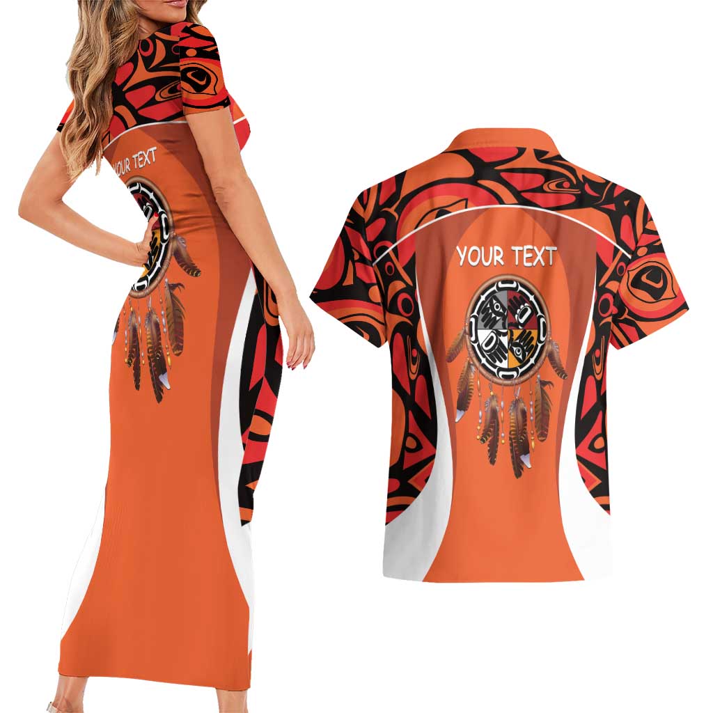 Personalized Orange Day Canada Couples Matching Short Sleeve Bodycon Dress and Hawaiian Shirt Honouring The Children Haida Pattern - Wonder Print Shop