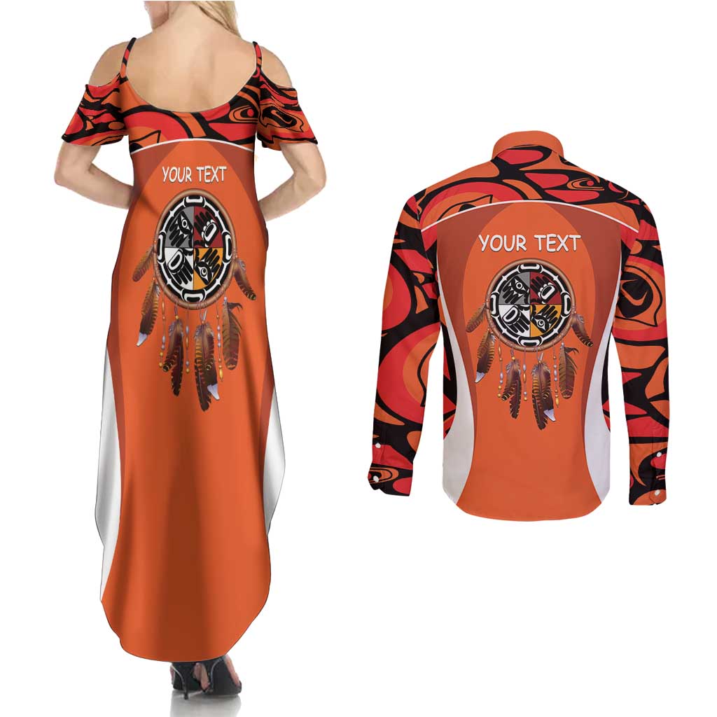 Personalized Orange Day Canada Couples Matching Summer Maxi Dress and Long Sleeve Button Shirt Honouring The Children Haida Pattern - Wonder Print Shop
