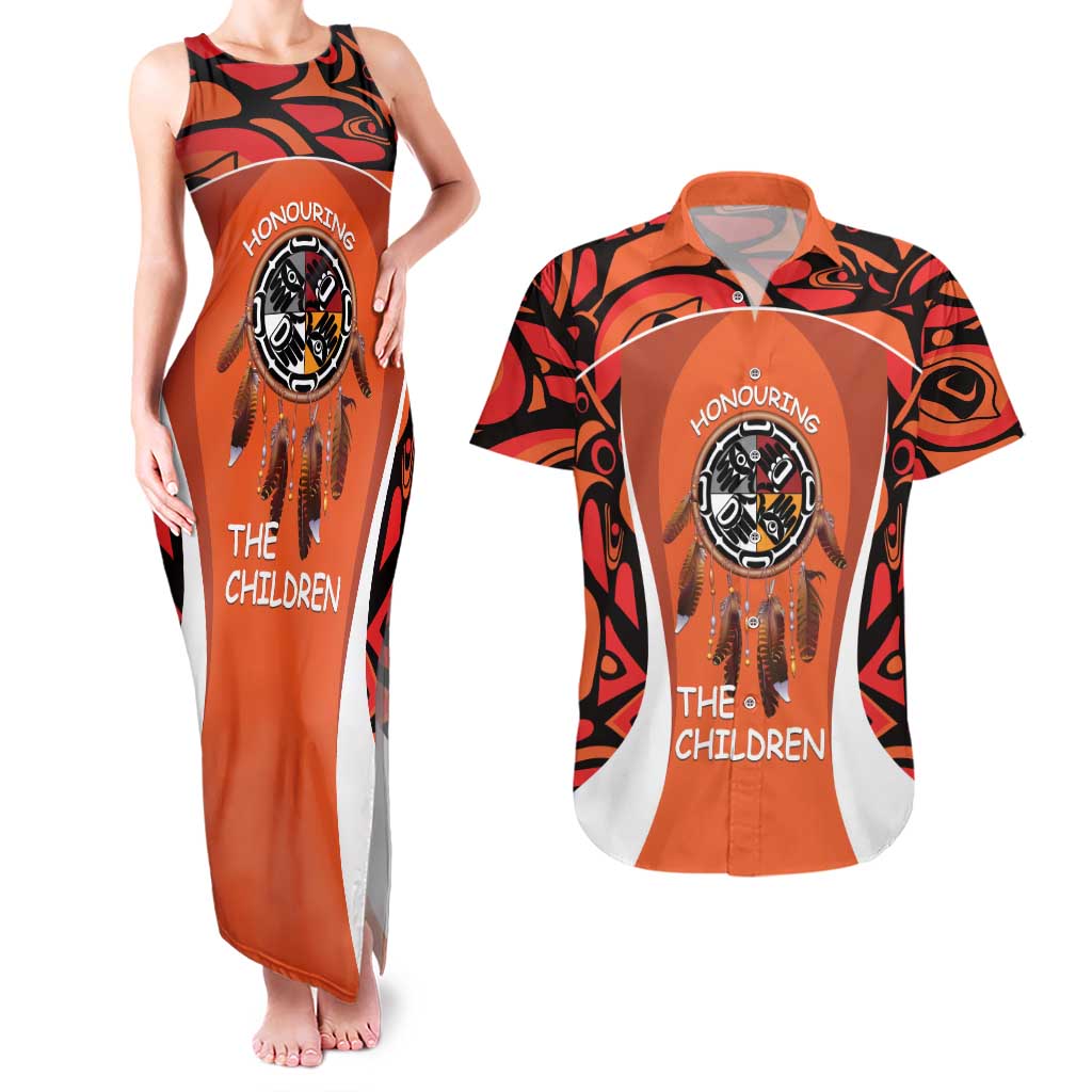 Personalized Orange Day Canada Couples Matching Tank Maxi Dress and Hawaiian Shirt Honouring The Children Haida Pattern - Wonder Print Shop