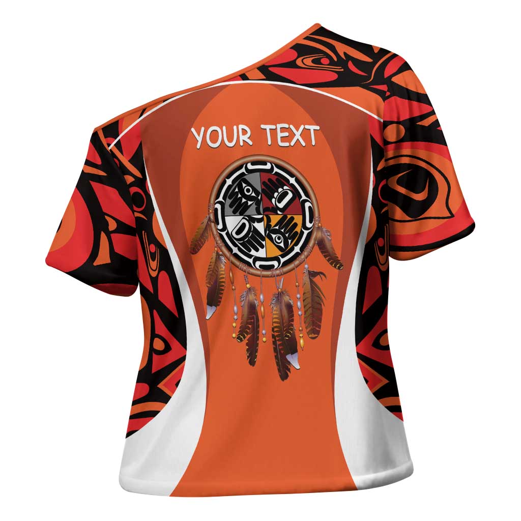 Personalized Orange Day Canada Cross Shoulder Shirt Honouring The Children Haida Pattern - Wonder Print Shop