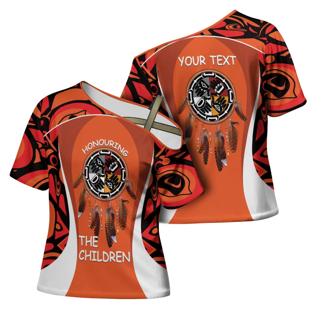 Personalized Orange Day Canada Cross Shoulder Shirt Honouring The Children Haida Pattern - Wonder Print Shop