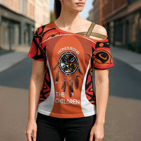 Personalized Orange Day Canada Cross Shoulder Shirt Honouring The Children Haida Pattern - Wonder Print Shop