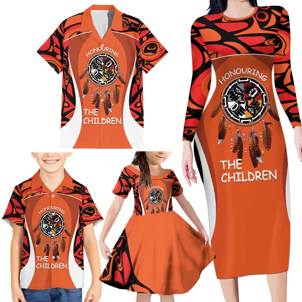 Personalized Orange Day Canada Family Matching Long Sleeve Bodycon Dress and Hawaiian Shirt Honouring The Children Haida Pattern - Wonder Print Shop