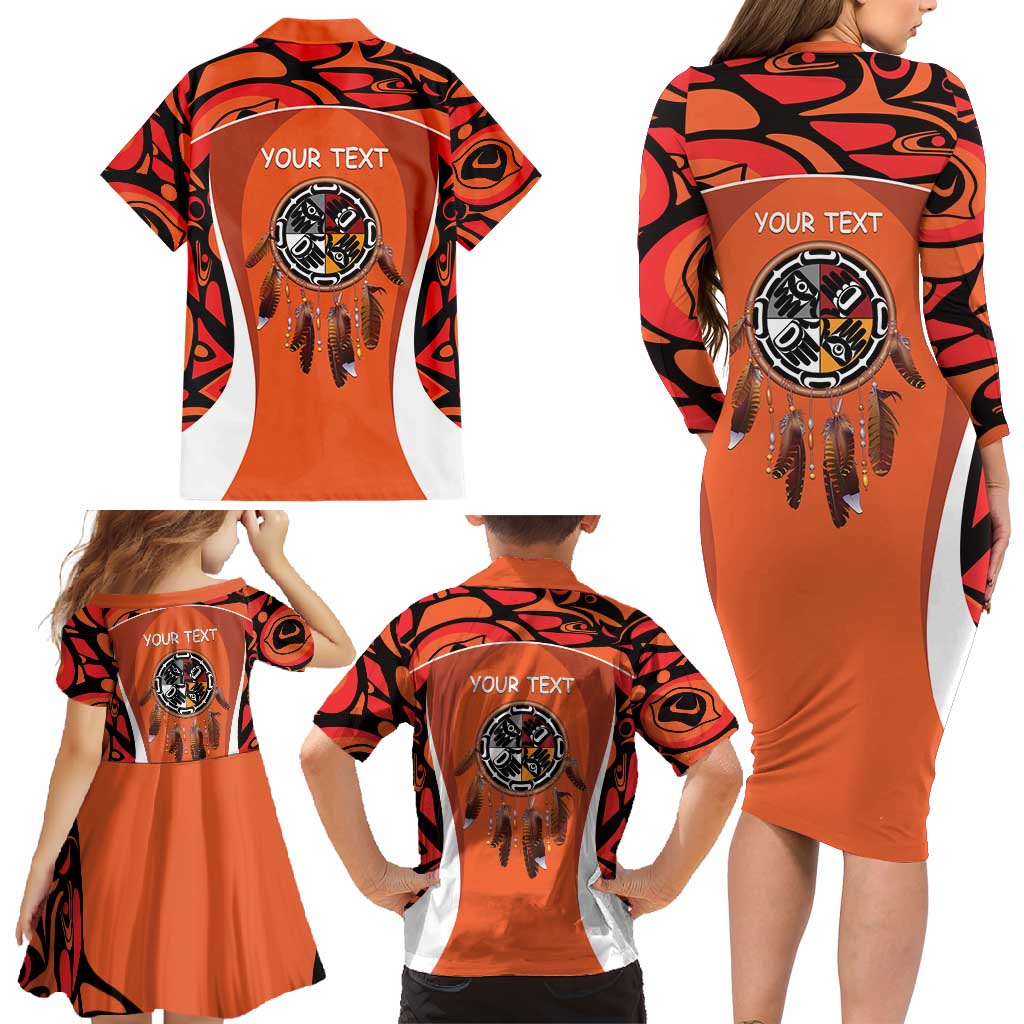 Personalized Orange Day Canada Family Matching Long Sleeve Bodycon Dress and Hawaiian Shirt Honouring The Children Haida Pattern - Wonder Print Shop