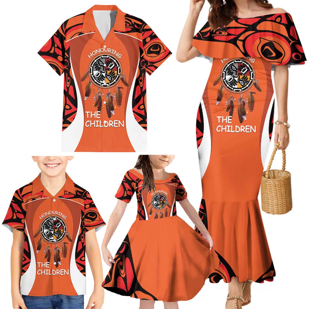 Personalized Orange Day Canada Family Matching Mermaid Dress and Hawaiian Shirt Honouring The Children Haida Pattern - Wonder Print Shop