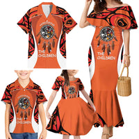 Personalized Orange Day Canada Family Matching Mermaid Dress and Hawaiian Shirt Honouring The Children Haida Pattern - Wonder Print Shop