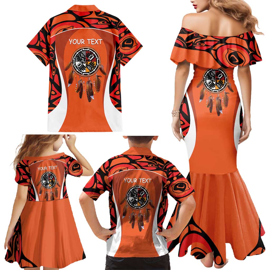 Personalized Orange Day Canada Family Matching Mermaid Dress and Hawaiian Shirt Honouring The Children Haida Pattern - Wonder Print Shop