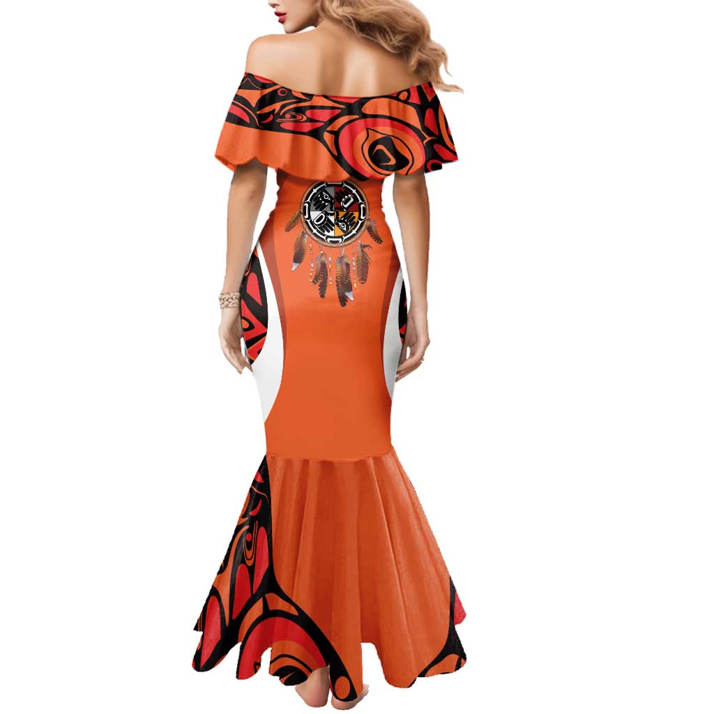 Personalized Orange Day Canada Family Matching Mermaid Dress and Hawaiian Shirt Honouring The Children Haida Pattern - Wonder Print Shop