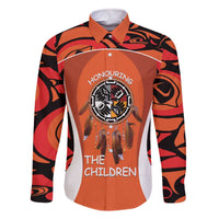 Personalized Orange Day Canada Family Matching Off The Shoulder Long Sleeve Dress and Hawaiian Shirt Honouring The Children Haida Pattern - Wonder Print Shop