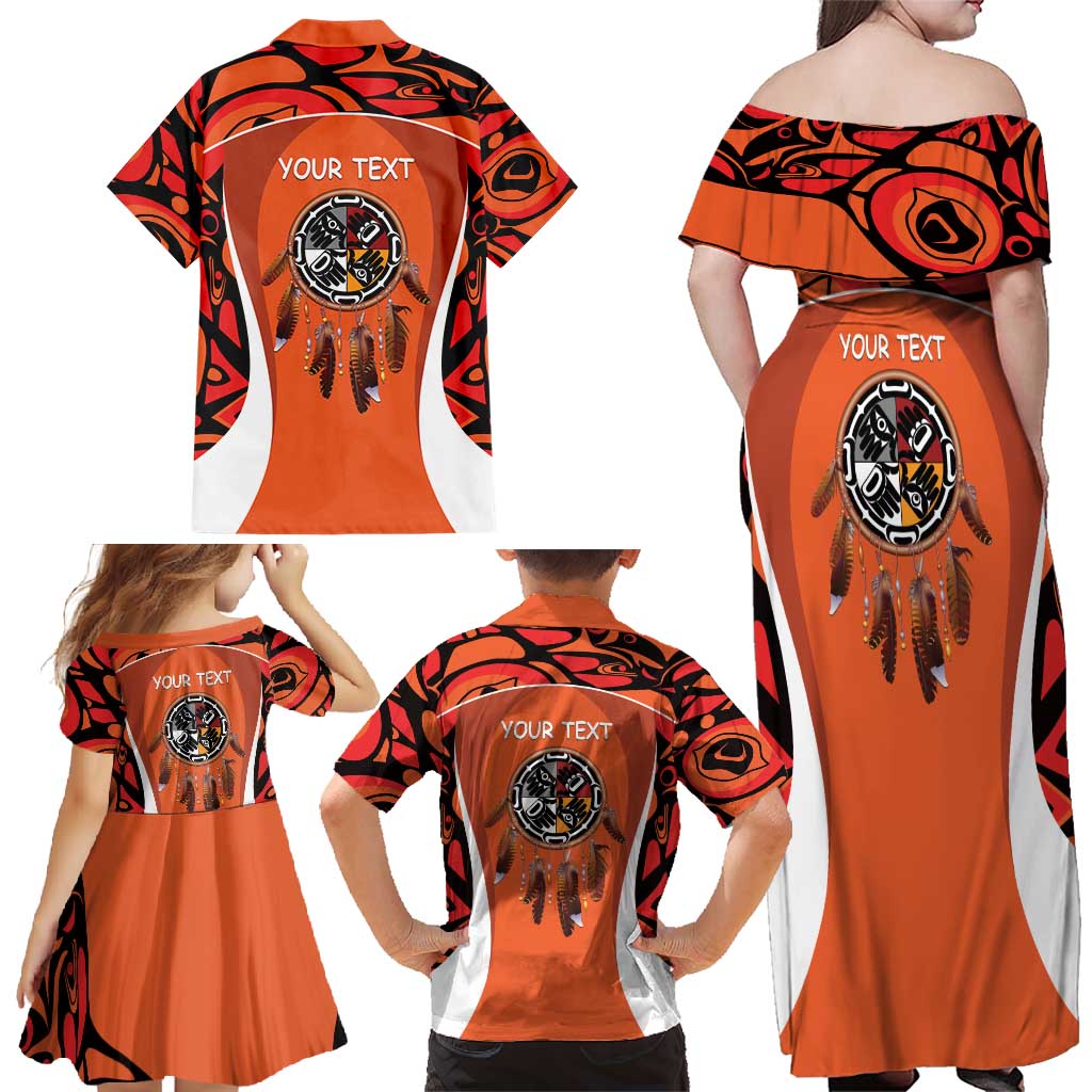 Personalized Orange Day Canada Family Matching Off Shoulder Maxi Dress and Hawaiian Shirt Honouring The Children Haida Pattern - Wonder Print Shop
