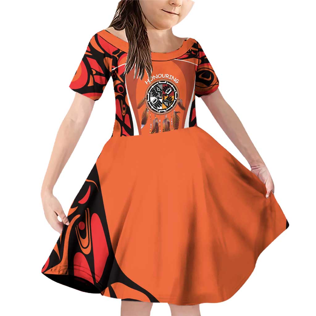 Personalized Orange Day Canada Family Matching Off Shoulder Short Dress and Hawaiian Shirt Honouring The Children Haida Pattern - Wonder Print Shop