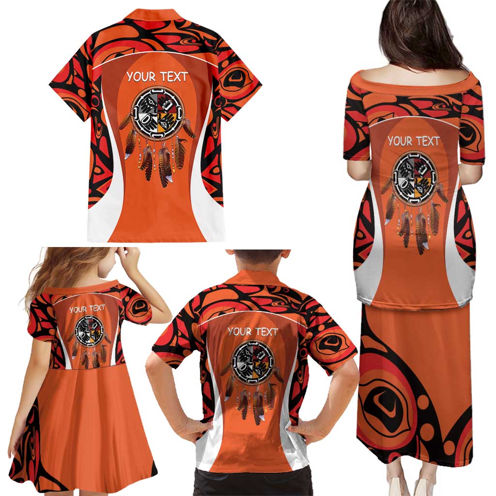 Personalized Orange Day Canada Family Matching Puletasi and Hawaiian Shirt Honouring The Children Haida Pattern - Wonder Print Shop