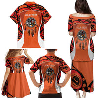 Personalized Orange Day Canada Family Matching Puletasi and Hawaiian Shirt Honouring The Children Haida Pattern - Wonder Print Shop