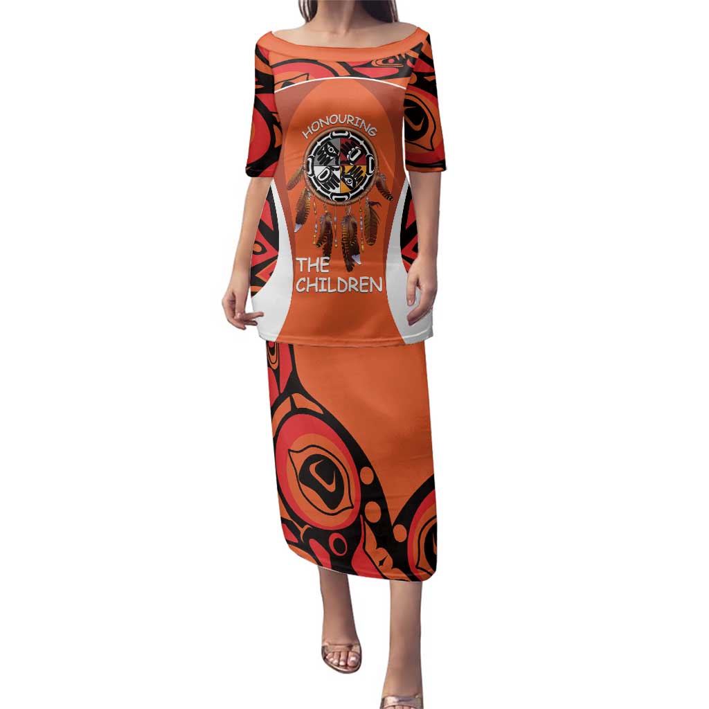 Personalized Orange Day Canada Family Matching Puletasi and Hawaiian Shirt Honouring The Children Haida Pattern - Wonder Print Shop