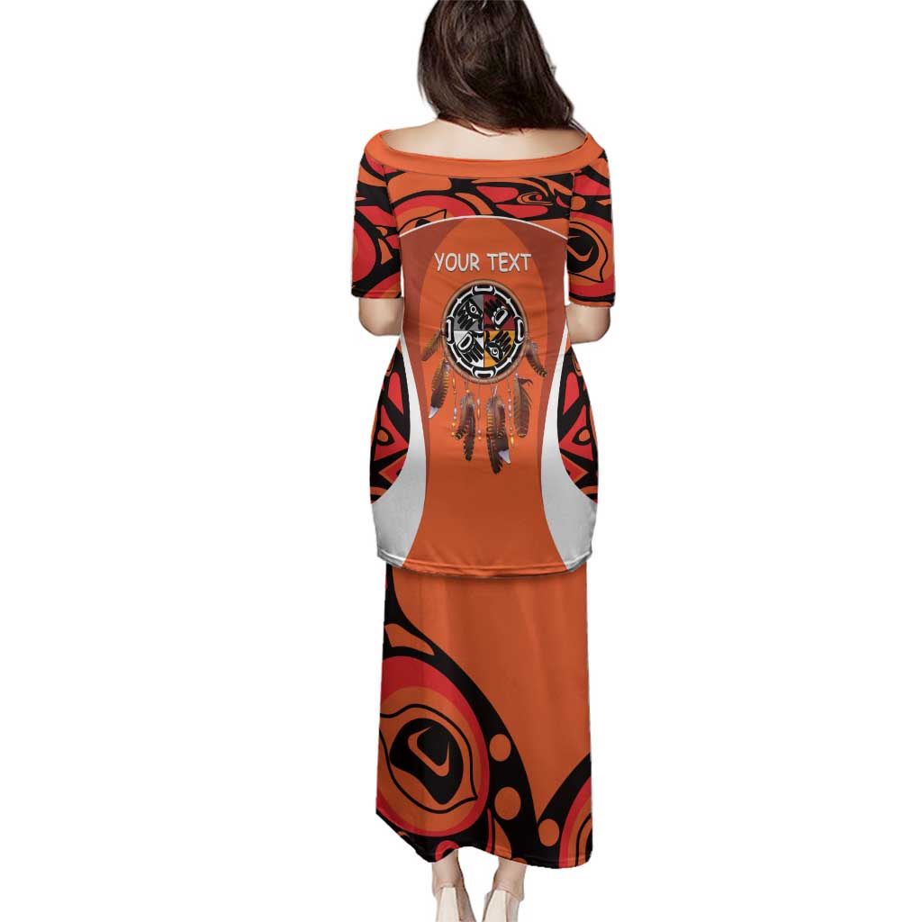 Personalized Orange Day Canada Family Matching Puletasi and Hawaiian Shirt Honouring The Children Haida Pattern - Wonder Print Shop