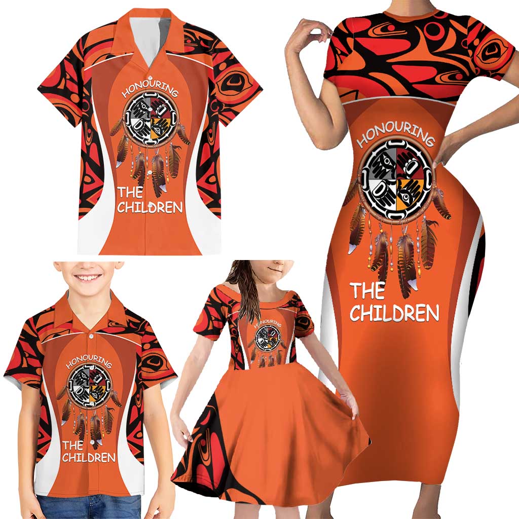 Personalized Orange Day Canada Family Matching Short Sleeve Bodycon Dress and Hawaiian Shirt Honouring The Children Haida Pattern - Wonder Print Shop