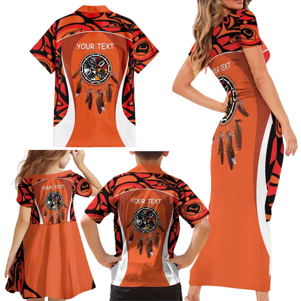 Personalized Orange Day Canada Family Matching Short Sleeve Bodycon Dress and Hawaiian Shirt Honouring The Children Haida Pattern - Wonder Print Shop