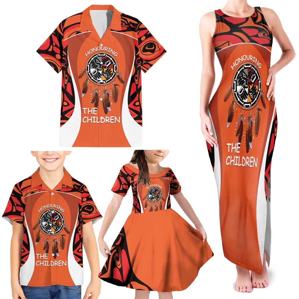 Personalized Orange Day Canada Family Matching Tank Maxi Dress and Hawaiian Shirt Honouring The Children Haida Pattern - Wonder Print Shop