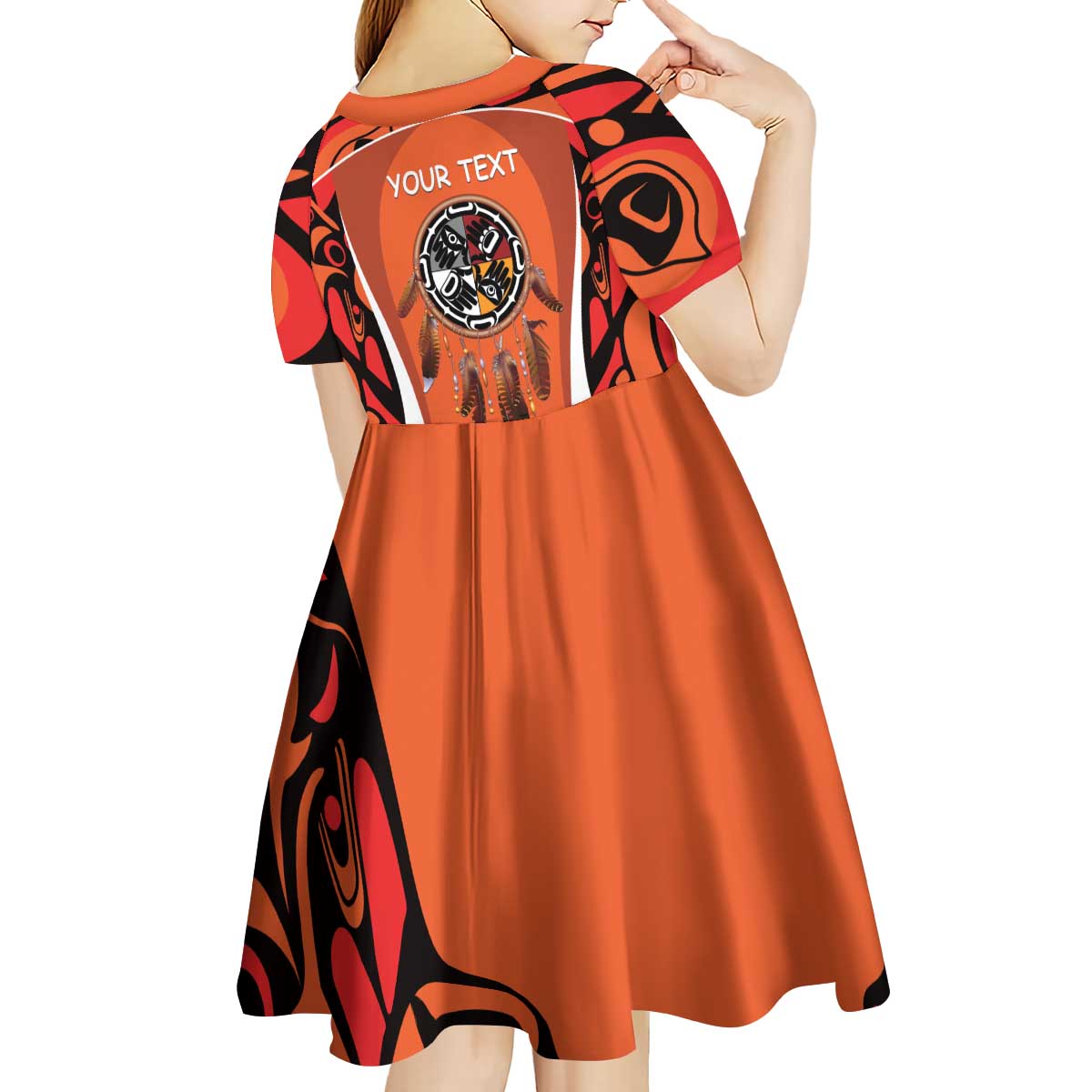 Personalized Orange Day Canada Kid Short Sleeve Dress Honouring The Children Haida Pattern - Wonder Print Shop