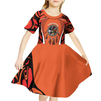 Personalized Orange Day Canada Kid Short Sleeve Dress Honouring The Children Haida Pattern - Wonder Print Shop