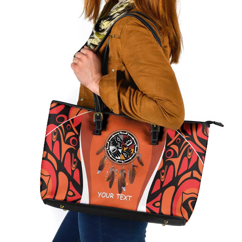 Personalized Orange Day Canada Leather Tote Bag Honouring The Children Haida Pattern - Wonder Print Shop