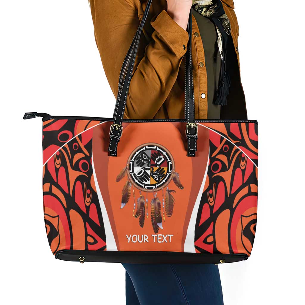 Personalized Orange Day Canada Leather Tote Bag Honouring The Children Haida Pattern - Wonder Print Shop