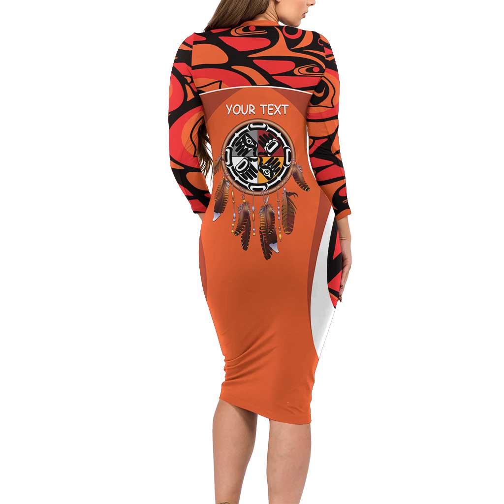 Personalized Orange Day Canada Long Sleeve Bodycon Dress Honouring The Children Haida Pattern - Wonder Print Shop