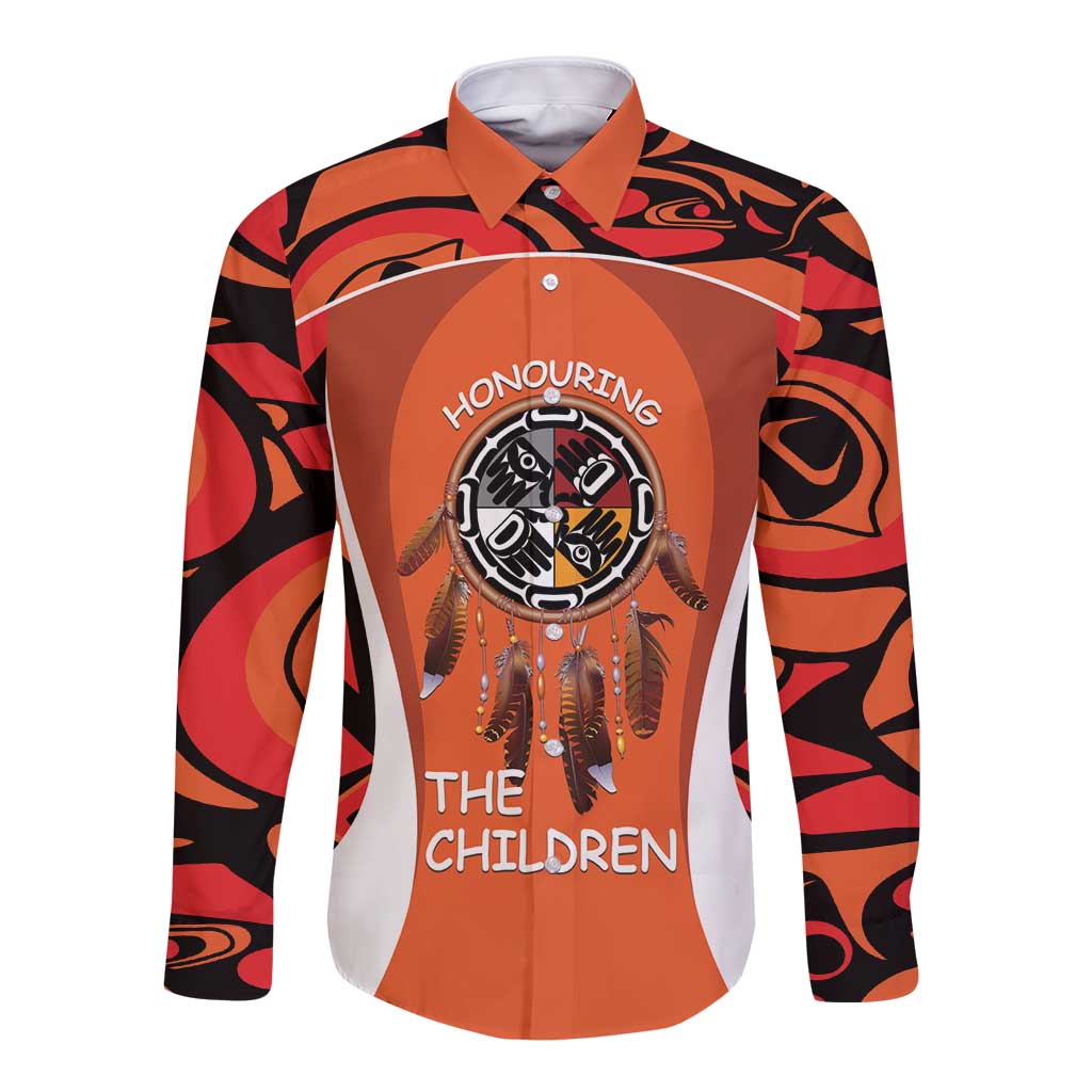 Personalized Orange Day Canada Long Sleeve Button Shirt Honouring The Children Haida Pattern - Wonder Print Shop
