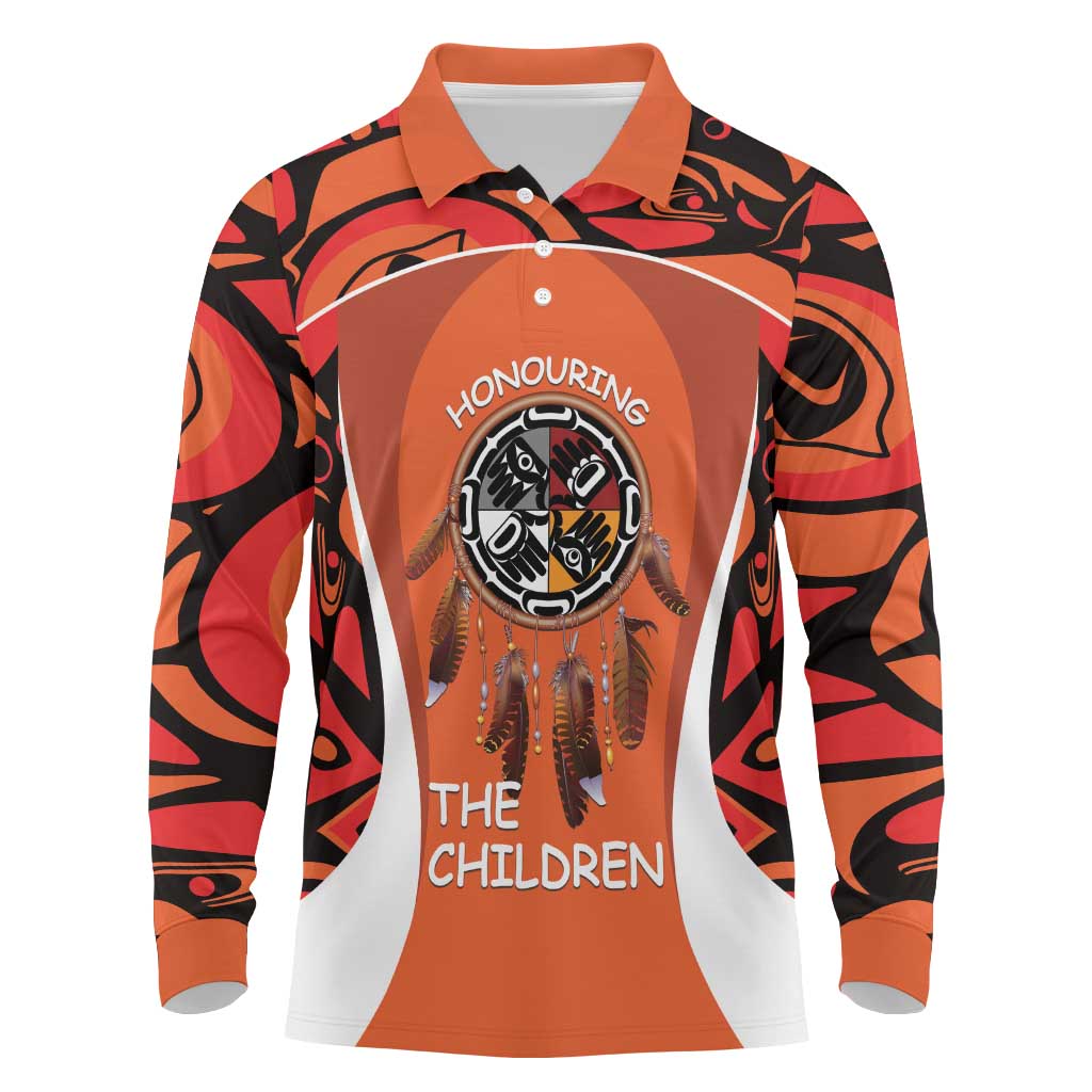 Personalized Orange Day Canada Long Sleeve Polo Shirt Honouring The Children Haida Pattern - Wonder Print Shop