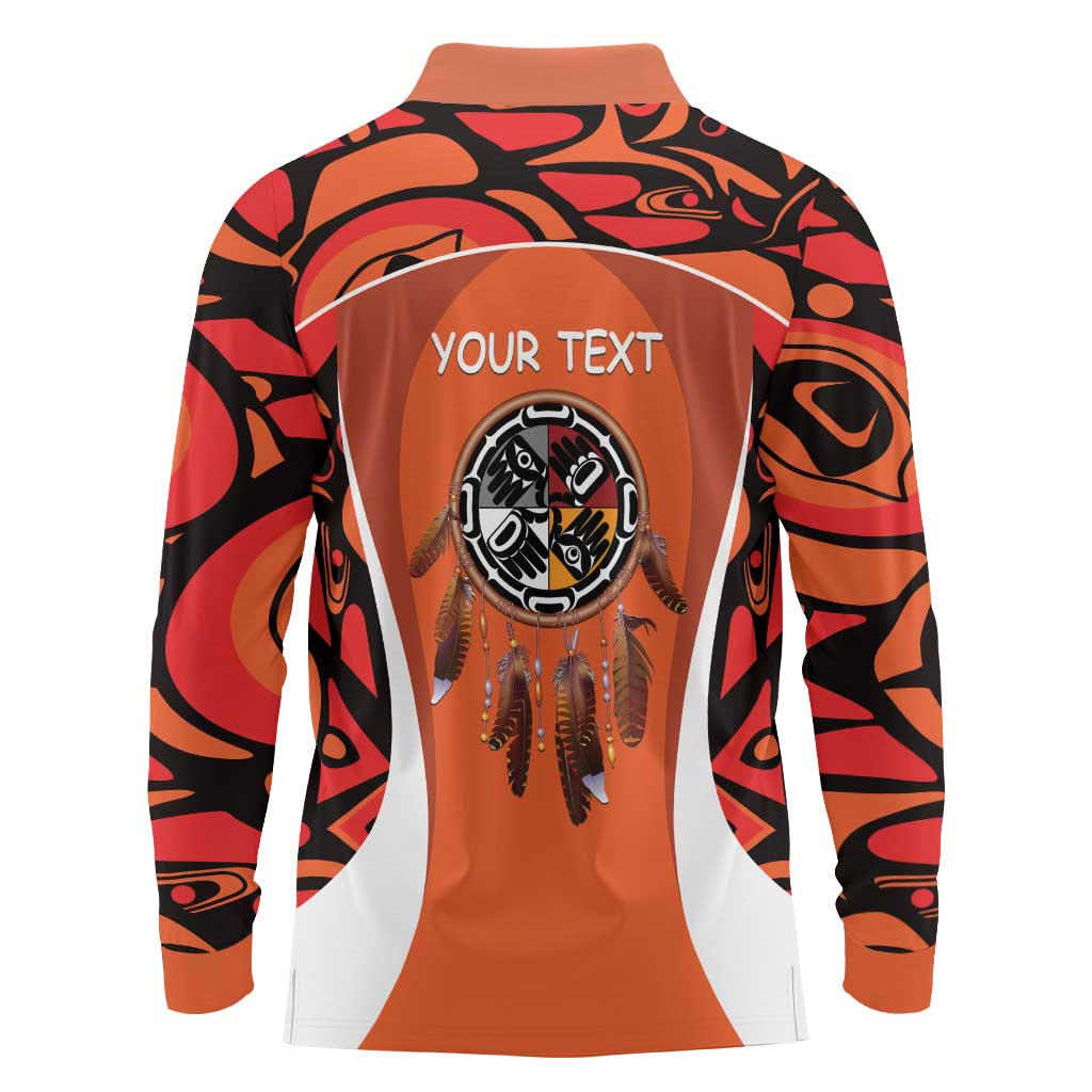 Personalized Orange Day Canada Long Sleeve Polo Shirt Honouring The Children Haida Pattern - Wonder Print Shop