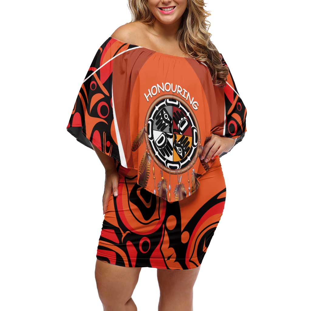 Personalized Orange Day Canada Off Shoulder Short Dress Honouring The Children Haida Pattern - Wonder Print Shop