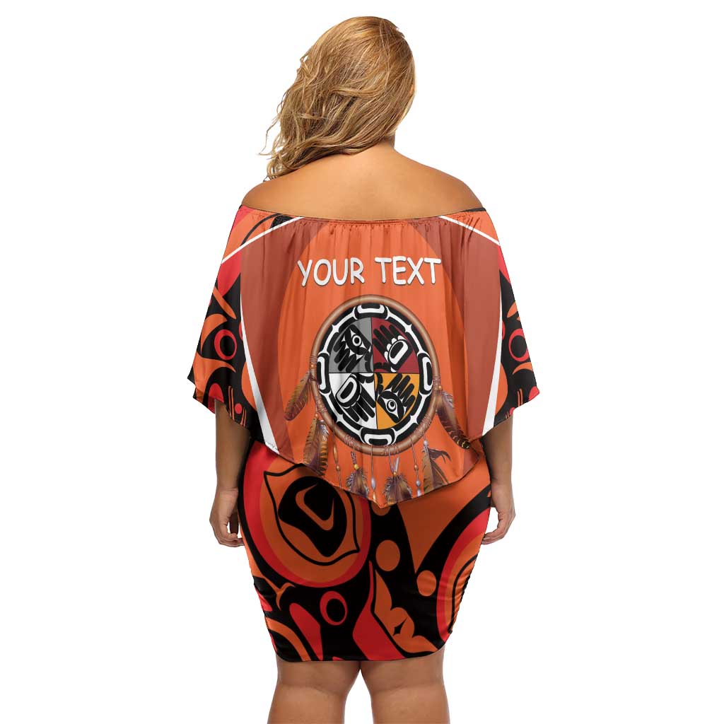 Personalized Orange Day Canada Off Shoulder Short Dress Honouring The Children Haida Pattern - Wonder Print Shop