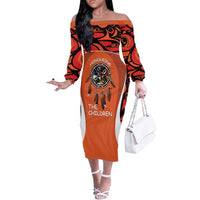 Personalized Orange Day Canada Off The Shoulder Long Sleeve Dress Honouring The Children Haida Pattern - Wonder Print Shop