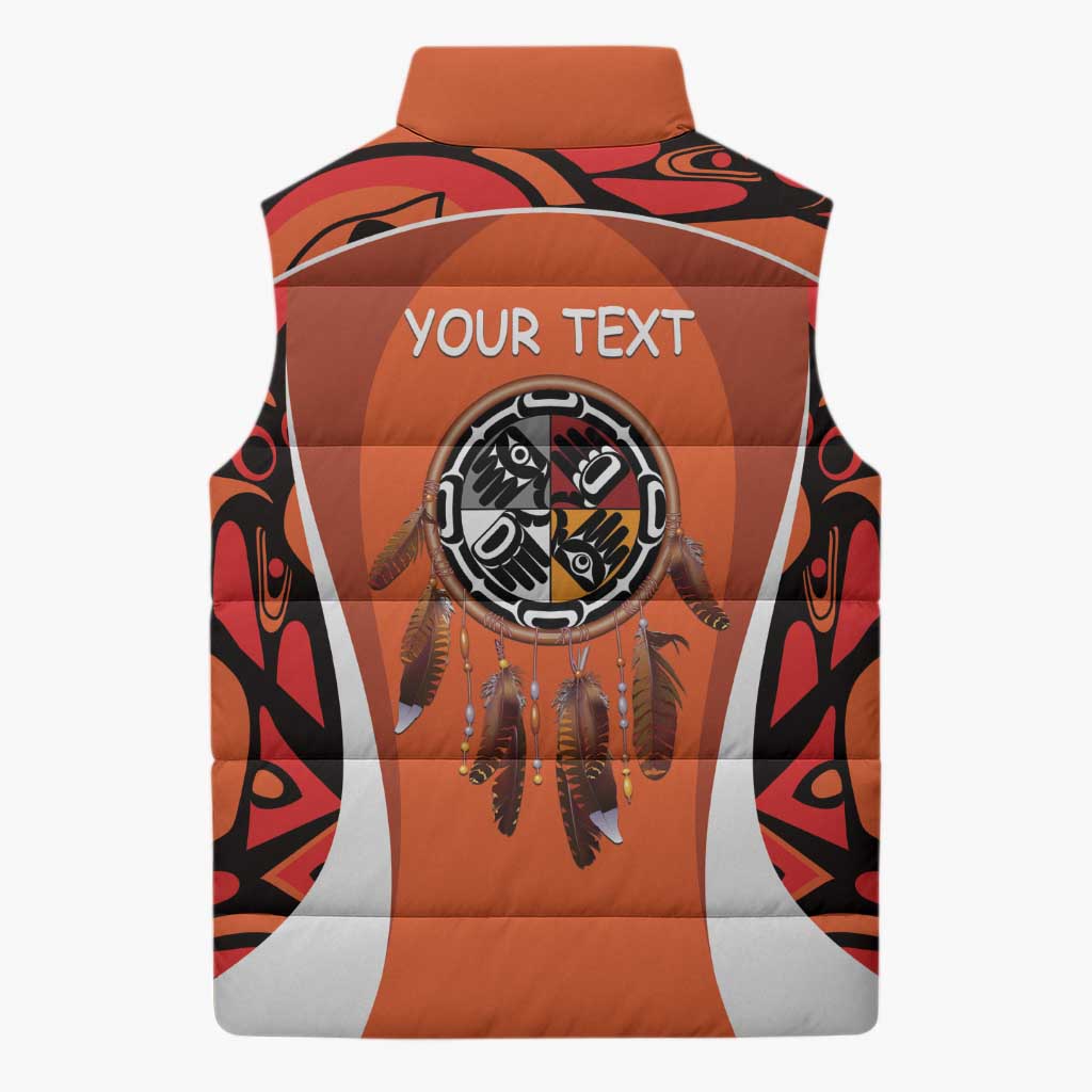 Personalized Orange Day Canada Sleeveless Puffer Jacket Honouring The Children Haida Pattern - Wonder Print Shop