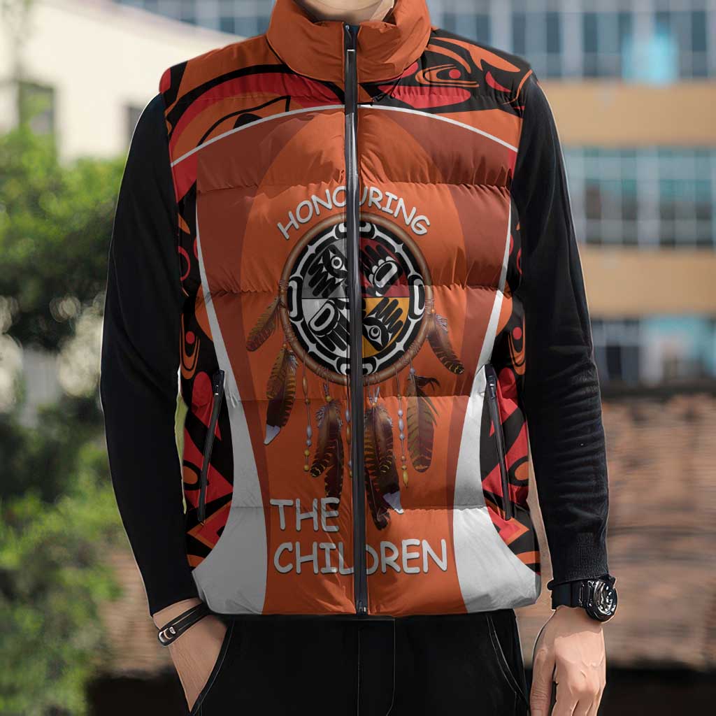 Personalized Orange Day Canada Sleeveless Puffer Jacket Honouring The Children Haida Pattern - Wonder Print Shop