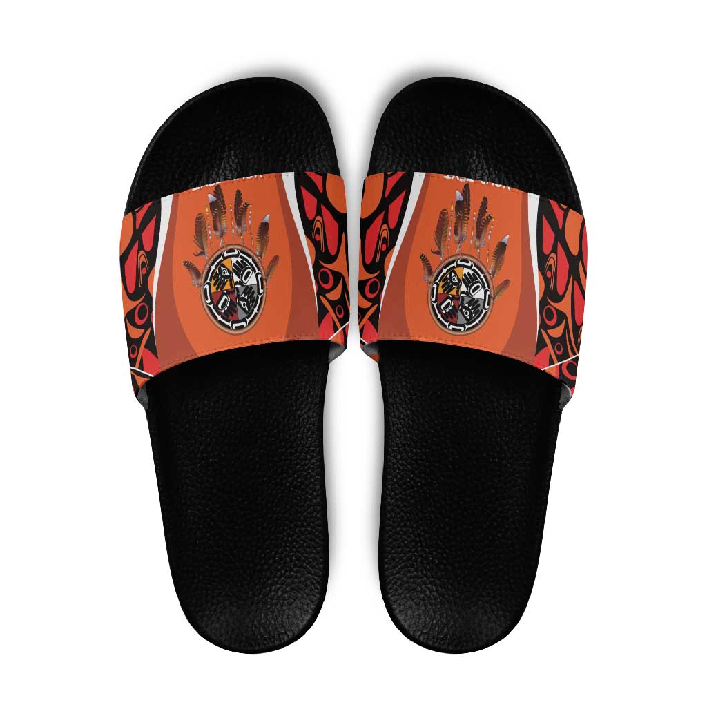 Personalized Orange Day Canada Slide Sandals Honouring The Children Haida Pattern - Wonder Print Shop