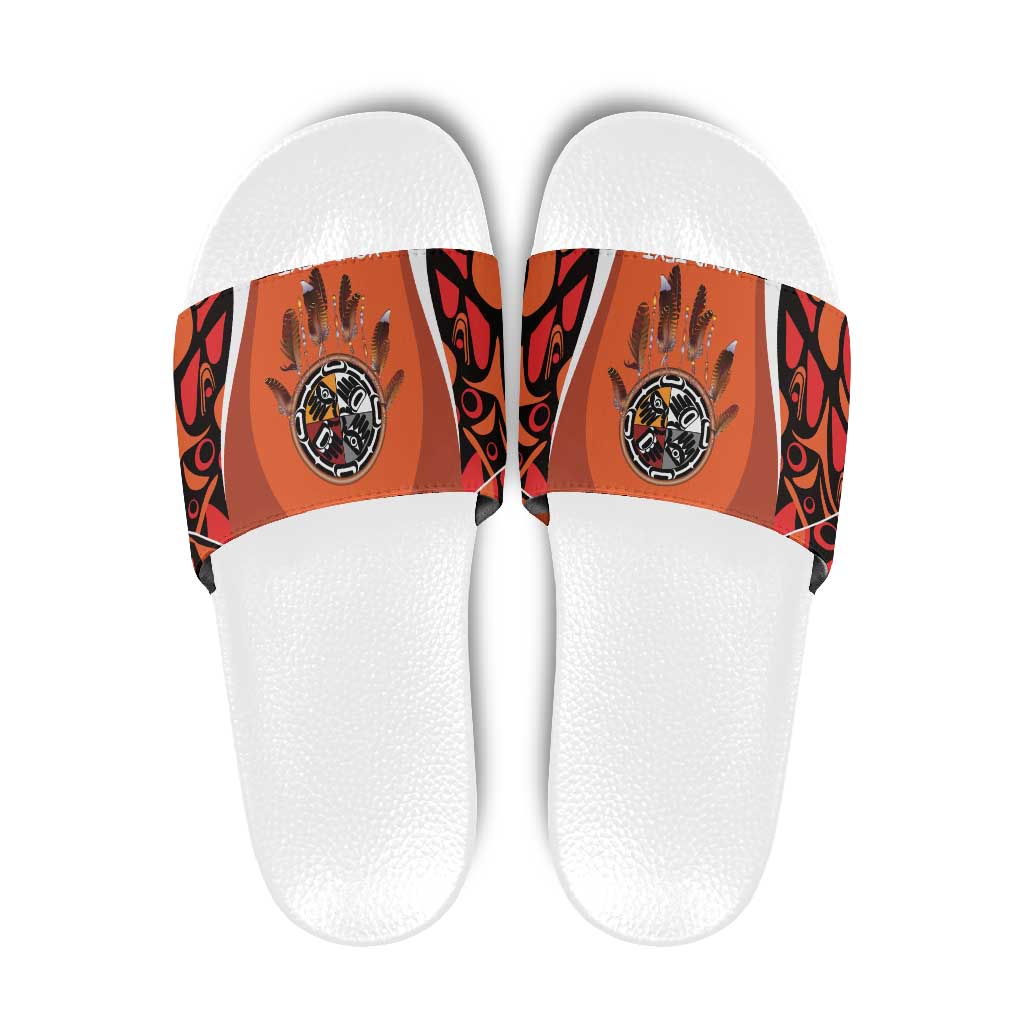 Personalized Orange Day Canada Slide Sandals Honouring The Children Haida Pattern - Wonder Print Shop