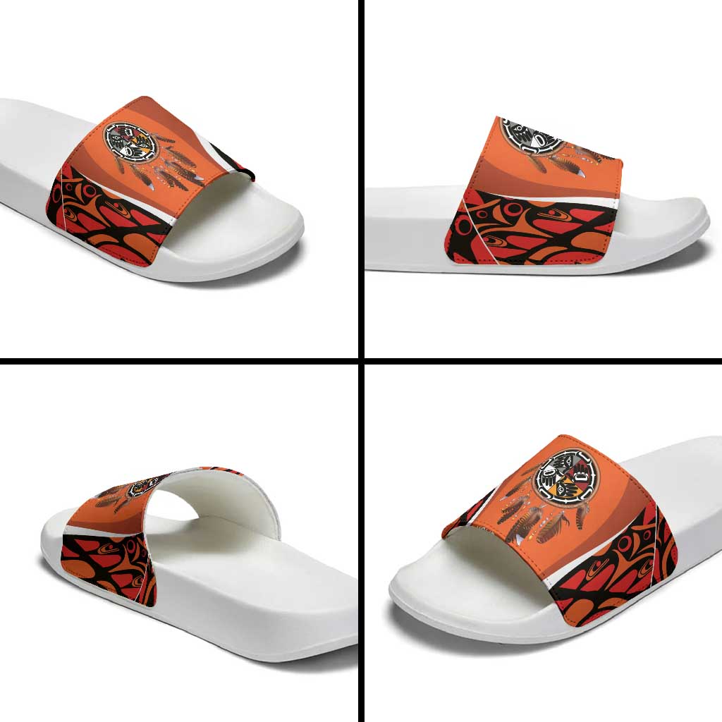 Personalized Orange Day Canada Slide Sandals Honouring The Children Haida Pattern - Wonder Print Shop