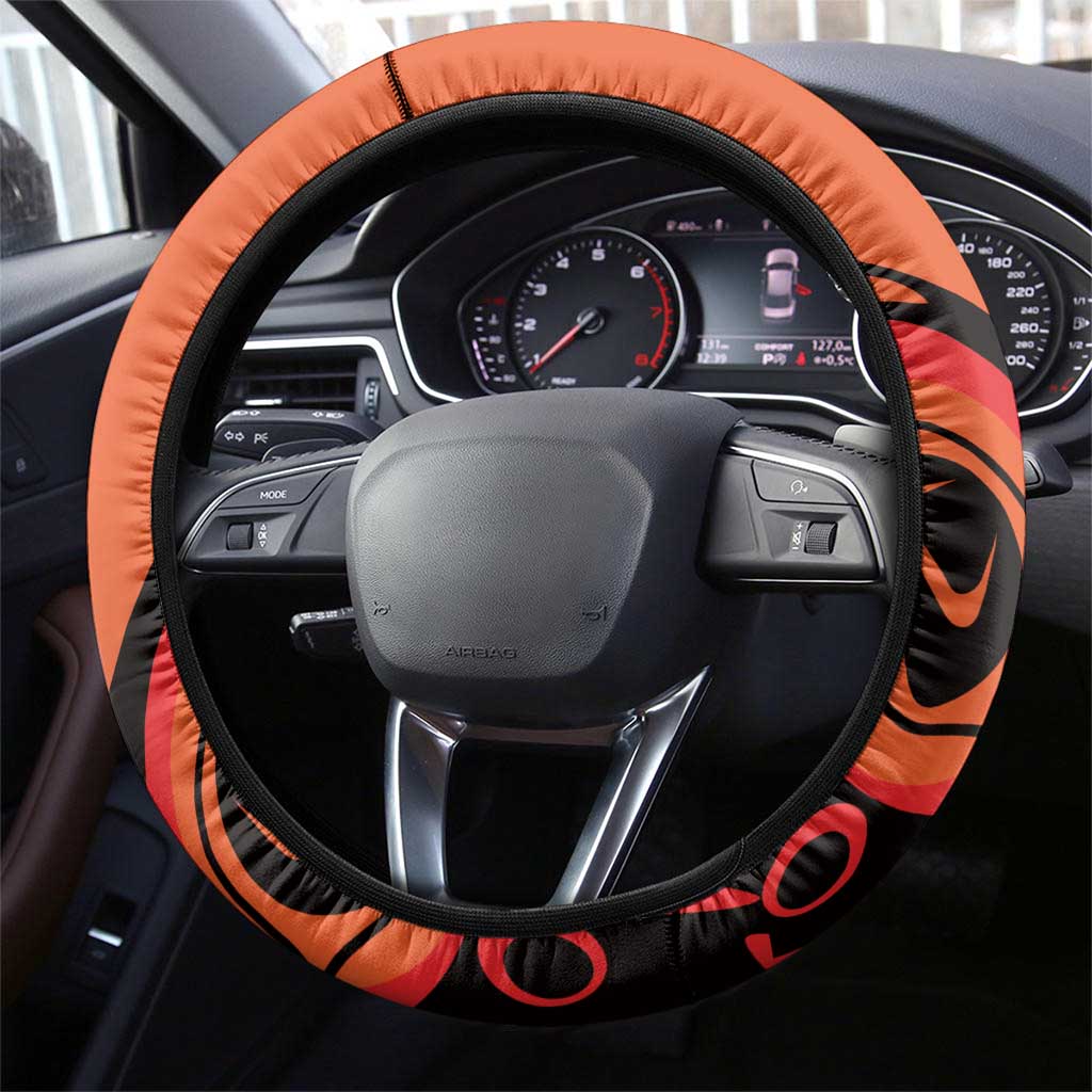 Orange Day Canada Steering Wheel Cover Honouring The Children Haida Pattern - Wonder Print Shop
