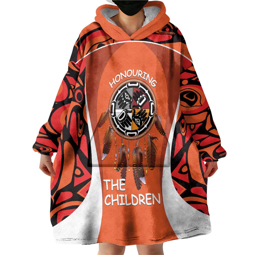 Personalized Orange Day Canada Wearable Blanket Hoodie Honouring The Children Haida Pattern - Wonder Print Shop