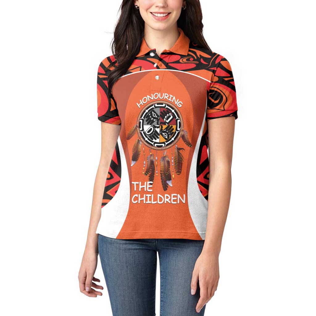 Personalized Orange Day Canada Women Polo Shirt Honouring The Children Haida Pattern - Wonder Print Shop