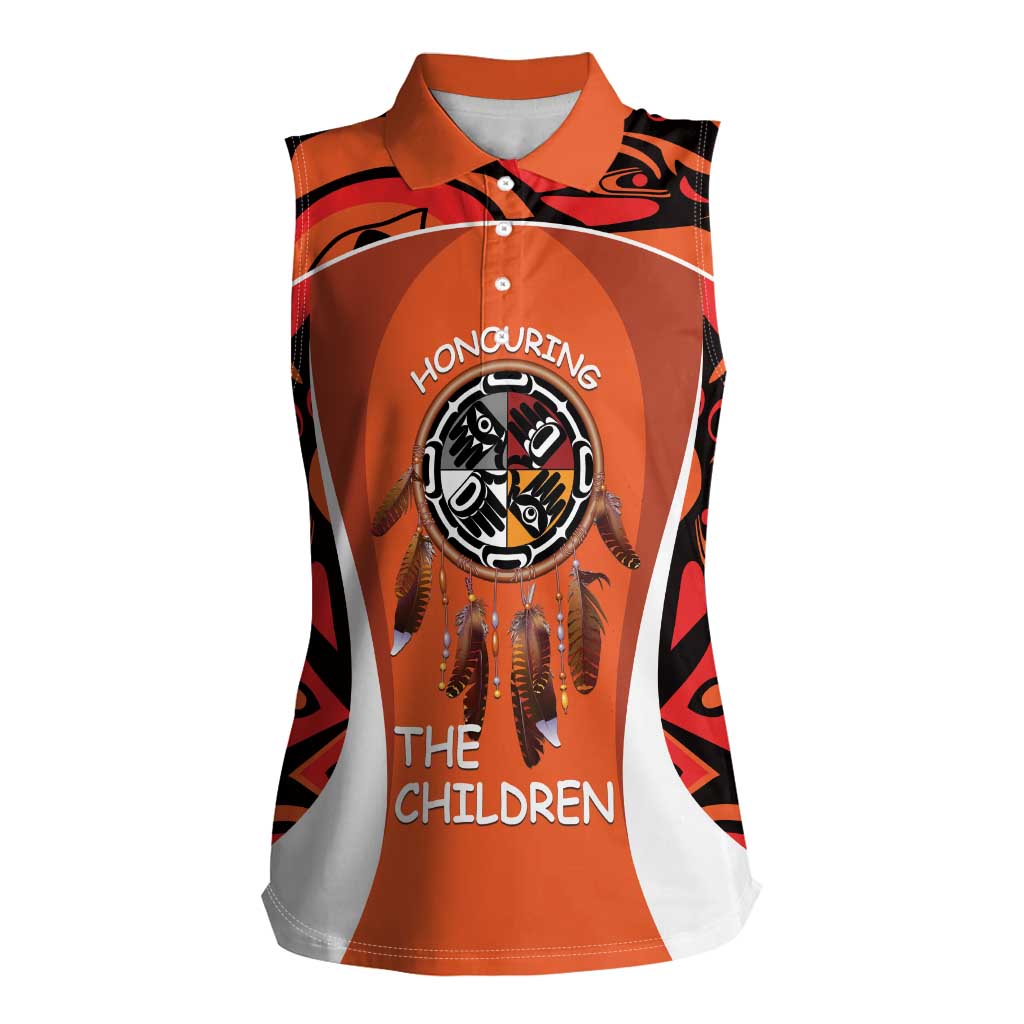 Personalized Orange Day Canada Women Sleeveless Polo Shirt Honouring The Children Haida Pattern - Wonder Print Shop