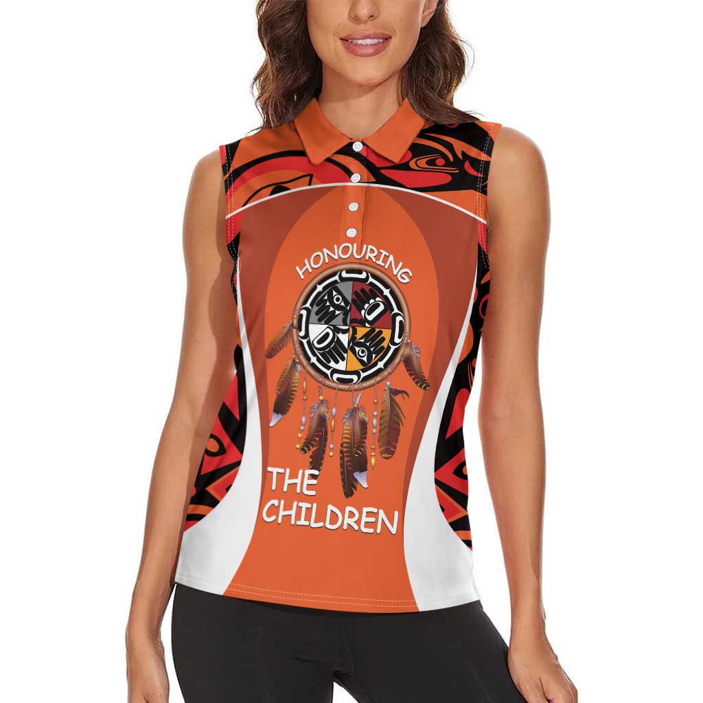 Personalized Orange Day Canada Women Sleeveless Polo Shirt Honouring The Children Haida Pattern - Wonder Print Shop