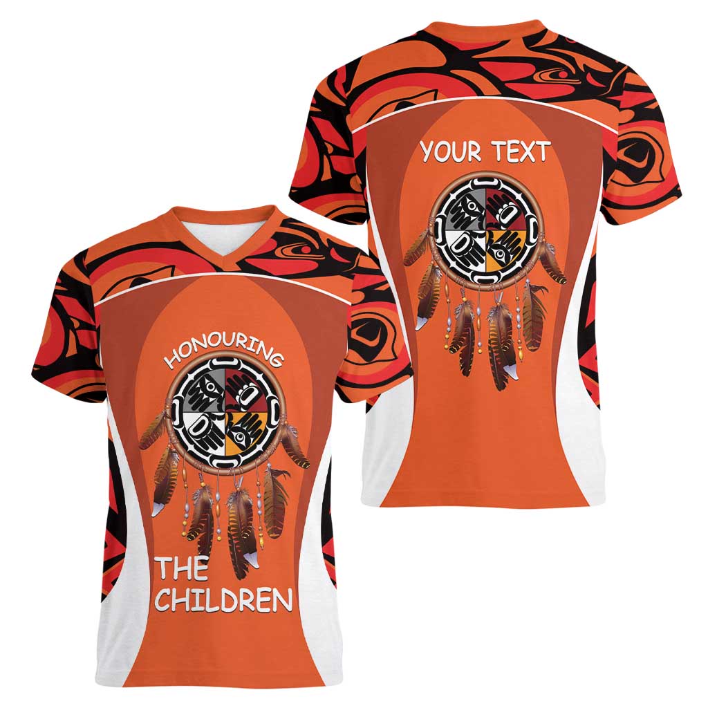 Personalized Orange Day Canada Women V-Neck T-Shirt Honouring The Children Haida Pattern - Wonder Print Shop